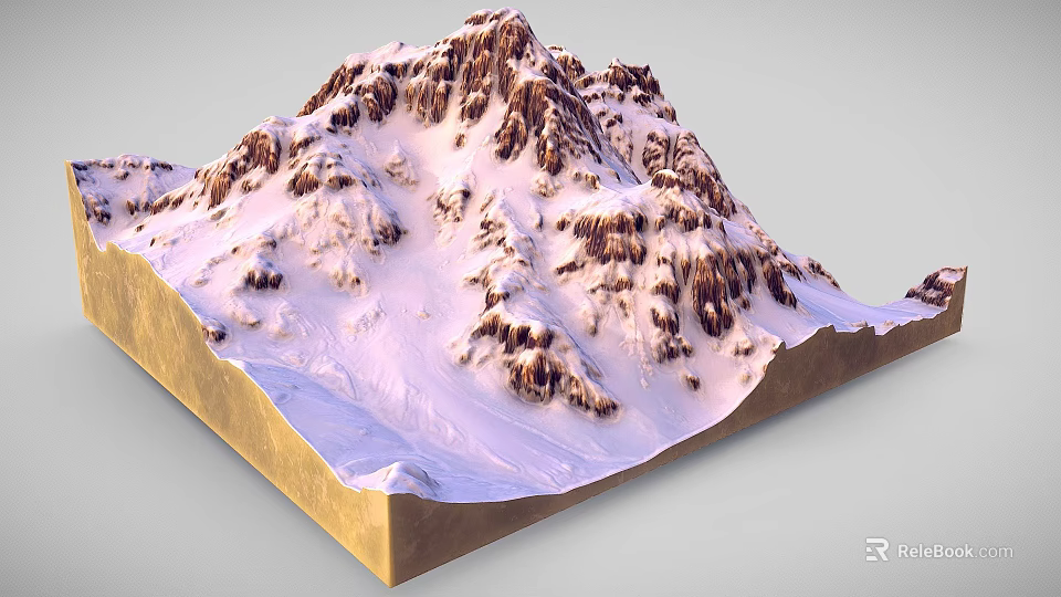 Garden Landscape Design With Snowy Mountain Rocky Surface And Snow Covered Details 3d model 