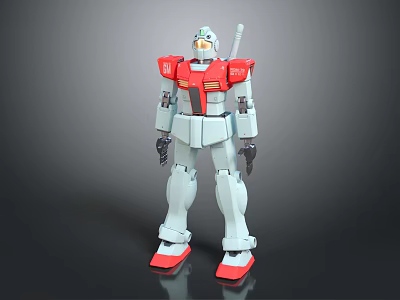 Smart Robot Figure in Red White Gray with Mecha Style Design 3d model