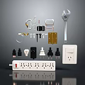 Electronic Electrical Components Collection With Power Socket Plugs Switch And Wrench Tools 3d model