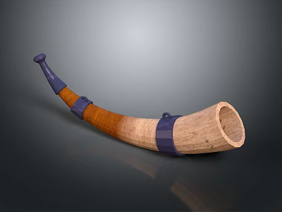 Handcrafted Curved Wooden Horn With Blue Bands For Daily Living Use 3d model