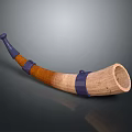 Handcrafted Curved Wooden Horn With Blue Bands For Daily Living Use