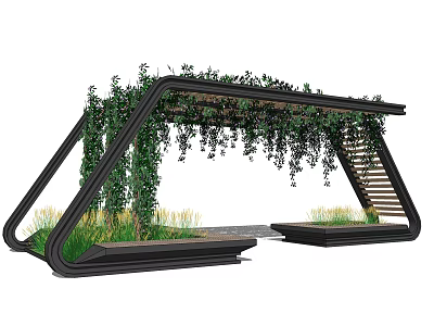 Modern Geometric Pergola With Hanging Vines And Lush Greenery In Outdoor Space 3d model