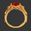 Elegant Gold Ring Featuring Square Red Gemstone And Intricate Ornate Design 3d model
