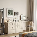 Cream Style Dressing Table Dressing Table Makeup Stool 3d model
