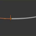 Traditional Samurai Sword With Orange Handle Red Tsuba And Silver Reflective Blade