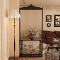 Decorative Partition With Floral Vase Floor Lamp Sofa And Wall Art In Living Room