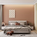 Modern Bedroom Interior With Brown Wall Decorative Art Bedside Nightstands And Cozy Rug