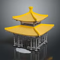 Traditional Chinese Pavilion Architecture With Yellow Double Layer Roof And Gray Pillars