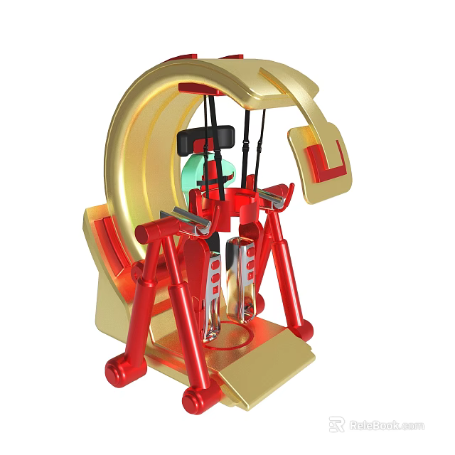 Intricate Red And Gold Mechanical Device With Transparent Component And Support Structure 3d model 