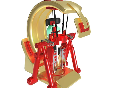 Intricate Red And Gold Mechanical Device With Transparent Component And Support Structure 3d model