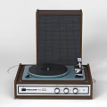 Vintage Turntable Stereo System With Wooden Case Open Lid And Control Knobs 3d model