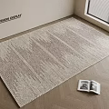 Square Area Rug with Geometric Pattern in Neutral Tones on Wooden Floor with Open Magazine