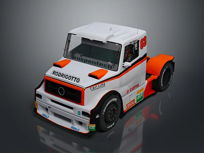 White And Orange RODRIGOTTO Racing Truck With TecnoSport Sponsor Logos 3d model
