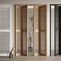 White Wooden Black Folding Doors With Plant And Cat Decoration In Interior
