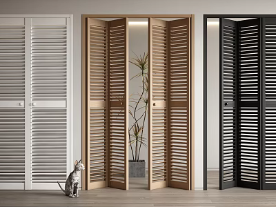 White Wooden Black Folding Doors With Plant And Cat Decoration In Interior 3d model