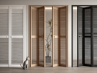 Modern folding door shutter folding door multi-link sliding door sliding door grille door potted plant 3d model