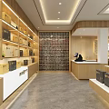 Modern Specialty Store Interior With Wooden Shelves And Product Display Counters