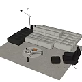 Modern Sofa and Coffee Table Set with Gray Sectional Black Accent Chair Ottoman and Rug