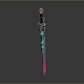 Fantasy Sword with Blue Pink Gradient Blade Black Hilt and Golden Accents