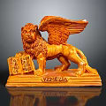Winged Lion Statue With Stone Tablets And Venezia Inscription On Base