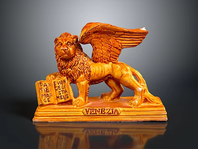 Winged Lion Statue With Stone Tablets And Venezia Inscription On Base 3d model