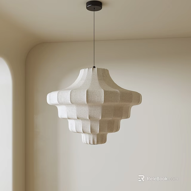 Modern Beige Woven Chandelier With Layered Geometric Structure And Soft Lighting In Minimalist Interior 3d model 