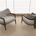 Modern Accent Chairs With Gray Upholstery And Wooden Frame By Window Blinds