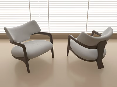 Modern Accent Chairs With Gray Upholstery And Wooden Frame By Window Blinds 3d model