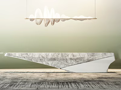 Stylish Modern Hotel Lobby Interior With Artistic Chandelier And Marble Reception Desk 3d model