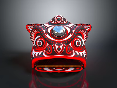 Traditional Pattern Furniture Decor With Red And Black Circular Ornament Design 3d model