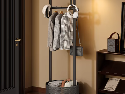 Stylish Entryway Clothing Rack With Hanging Clothes Hats And Storage Basket 3d model