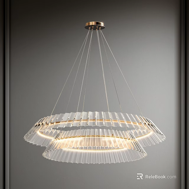 Transparent Multi layered Circular Chandelier with Illuminated Rings in Modern Minimalist Interior 3d model 