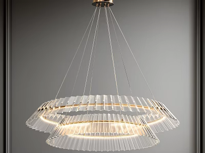 Transparent Multi layered Circular Chandelier with Illuminated Rings in Modern Minimalist Interior 3d model