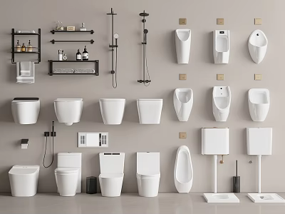Modern White Toilets In Various Styles And Designs With Bathroom Accessories 3d model
