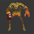 Anthropomorphic Creature Character In Yellow Black Sports Outfit With Skull Cup Long Limbs And Wristbands
