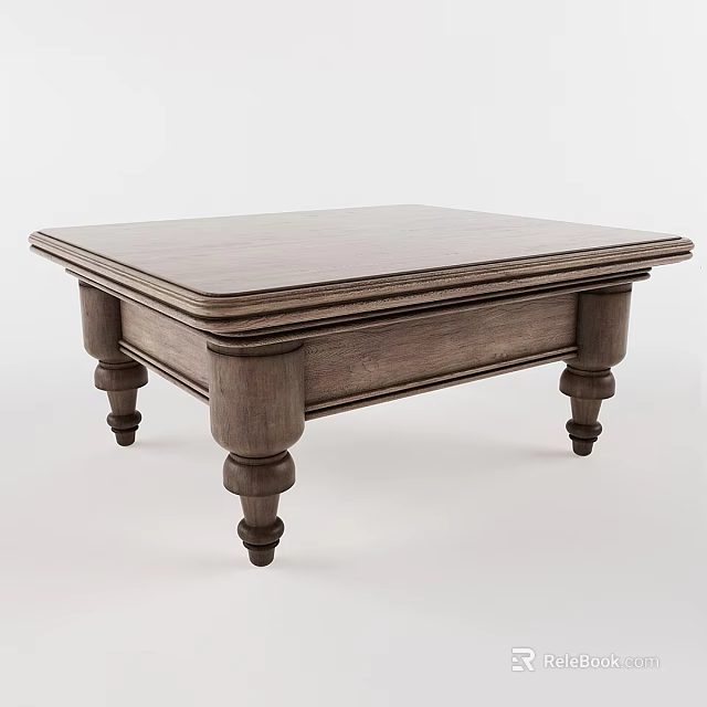 Wooden Square Coffee Table With Carved Legs And Rustic Design 3d model 