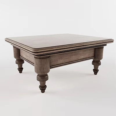 Wooden Square Coffee Table With Carved Legs And Rustic Design 3d model
