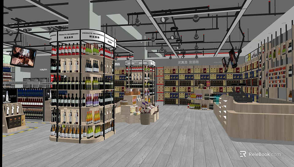Tobacco And Liquor Store Interior With Well Organized Shelves And Various Products 3d model 