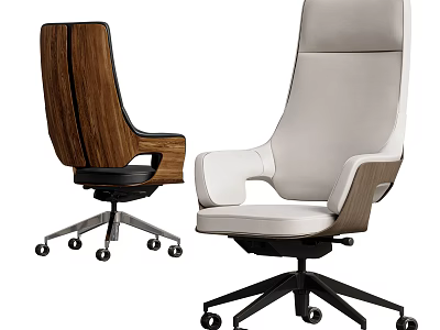 Ergonomic Modern Office Chair With Wooden Armrests White Upholstery And Swivel Base 3d model