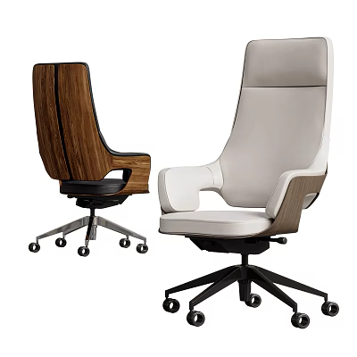 Ergonomic Modern Office Chair With Wooden Armrests White Upholstery And Swivel Base 3d model