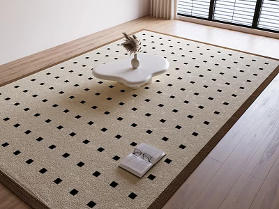 Beige Square Rug With Black Patterns In Living Room 3d model