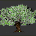 Realistic 3D Tree With Green Leaves Brown Trunk And Scattered Leaves Reflection