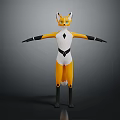 3D Animated Fox Character With Orange Body White Belly Black Gloves Diamond Chest Decoration Standing