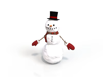Cartoon Style Snowman Snowman Top Hat Scarf Gloves Carrot Nose Branch Arm Festival Decoration Winter Scene Festival Character 3d model