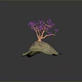 3D Model of Tree with Purple Leaves and Orange Trunk on Rock with Green Moss