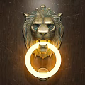 Ornate Vintage Brass Lion Head Door Knocker on Dark Wooden Door Panel