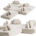 Light Beige Modular Sectional Sofa With Comfortable Fabric And Multiple Pillows 3d model