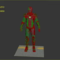 Iron Man Armor in Red and Silver Standing on Gray Platform With Yellow Lines