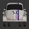 Vintage Small Car With Rusty Exterior Number 53 Emblem White Rims And Roof Rack