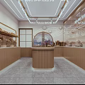Modern Bright Dessert Shop Interior With Display Shelves Counter And Fresh Bread Cakes